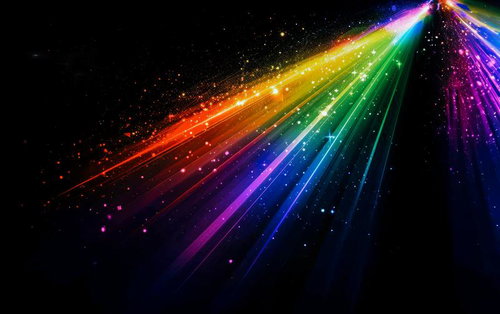 闇を彩る虹色の光線と星々の輝き、デジタル背景