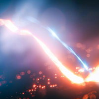 抽象的な光の流れと輝きが交錯する光跡とネオン光線の写真