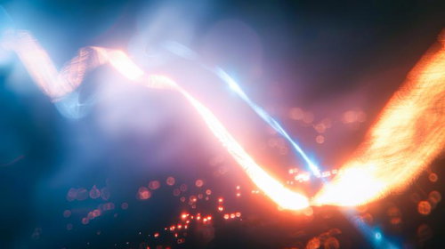 抽象的な光の流れと輝きが交錯する光跡とネオン光線