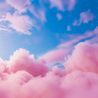 ピンクの雲と星が散る青空の写真