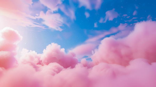 ピンクの雲と星空が輝く幻想的な夜空のグラデーション風景