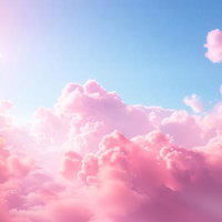 朝の優しい光に包まれたピンク色の雲と青空の写真