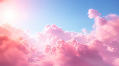 朝の優しい光に包まれたピンク色の雲と青空