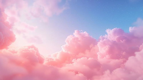 ピンク色の雲が広がる穏やかな朝焼けの空と夜明けの風景