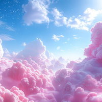 ピンク色に染まる空と雲が作るファンタジーな世界観の写真