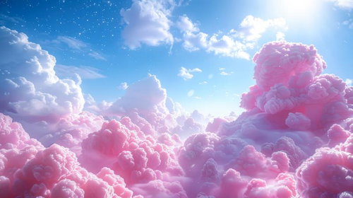 ピンク色に染まる空と雲が作るファンタジーな世界観