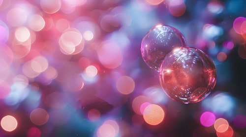 色鮮やかな光とシャボン玉の玉ボケ背景
