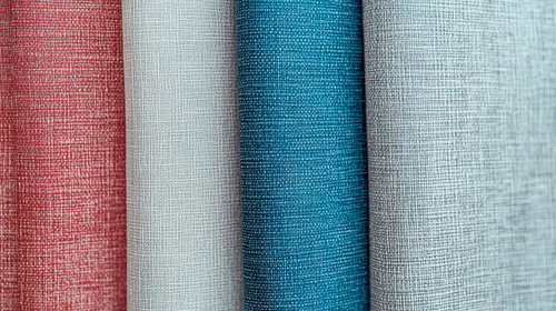 赤・グレー・青の異なる色合いの布地サンプル