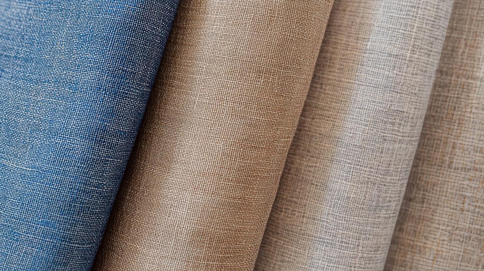 ベージュ、グレー、青、オレンジの4色の織り布が縦に並んでいる