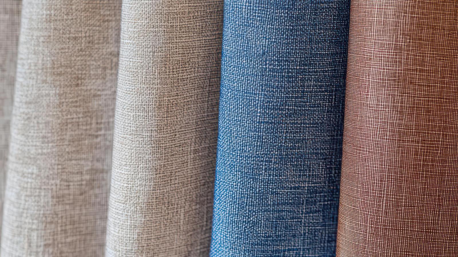 グレーからブルーまで4色の布地が横に並んでいる