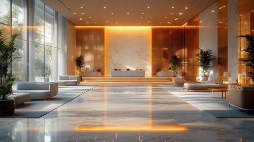 洗練された高級ホテルロビーの贅沢な空間デザイン