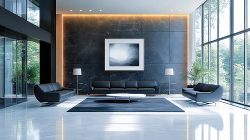 大理石とアートが彩るラグジュアリーホテルエントランス