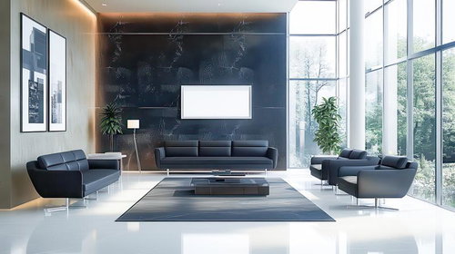 洗練されたモノトーンデザインのホテルラウンジエントランス