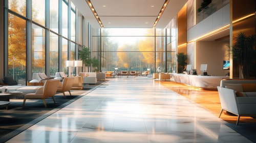 秋色に染まる広々としたホテルエントランスの優雅な時間