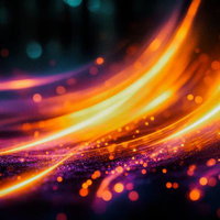 流れる光跡とぼかした光の粒子、グラデーションの抽象背景の写真