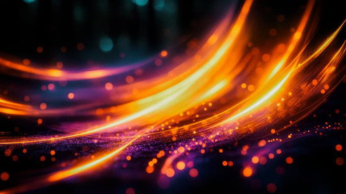 流れる光跡とぼかした光の粒子、グラデーションの抽象背景