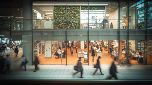 自然光が差し込む開放的なワークスペースとオフィスの複合施設