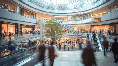 ガラスドームの天井から自然光が差し込む百貨店