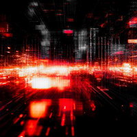 仮想空間に広がる色彩の情報コリドー：ネオンが輝くデジタルネットワークの写真