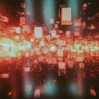 光とキューブが広がるデジタルアートの世界の写真