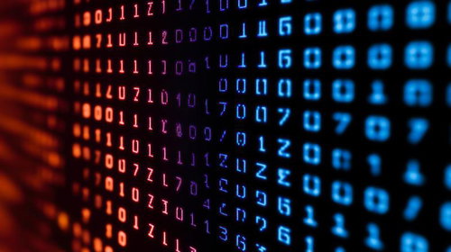 電脳感あるバイナリーコード表示モニターと光のボケ