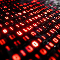 バイナリコードが走るサイバーインターフェースの写真