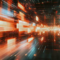 仮想世界のデータ回廊を突き抜ける光の疾走感の写真