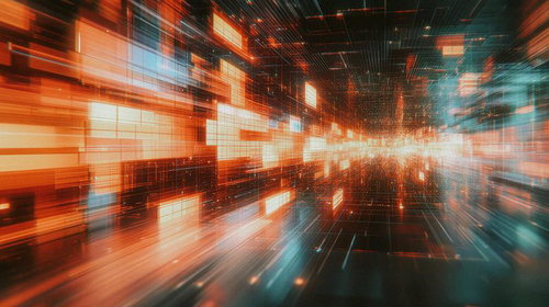 仮想世界のデータ回廊を突き抜ける光の疾走感