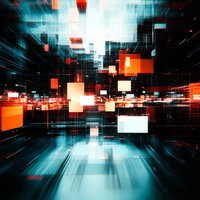 四角いボックスが浮かぶ空間の写真