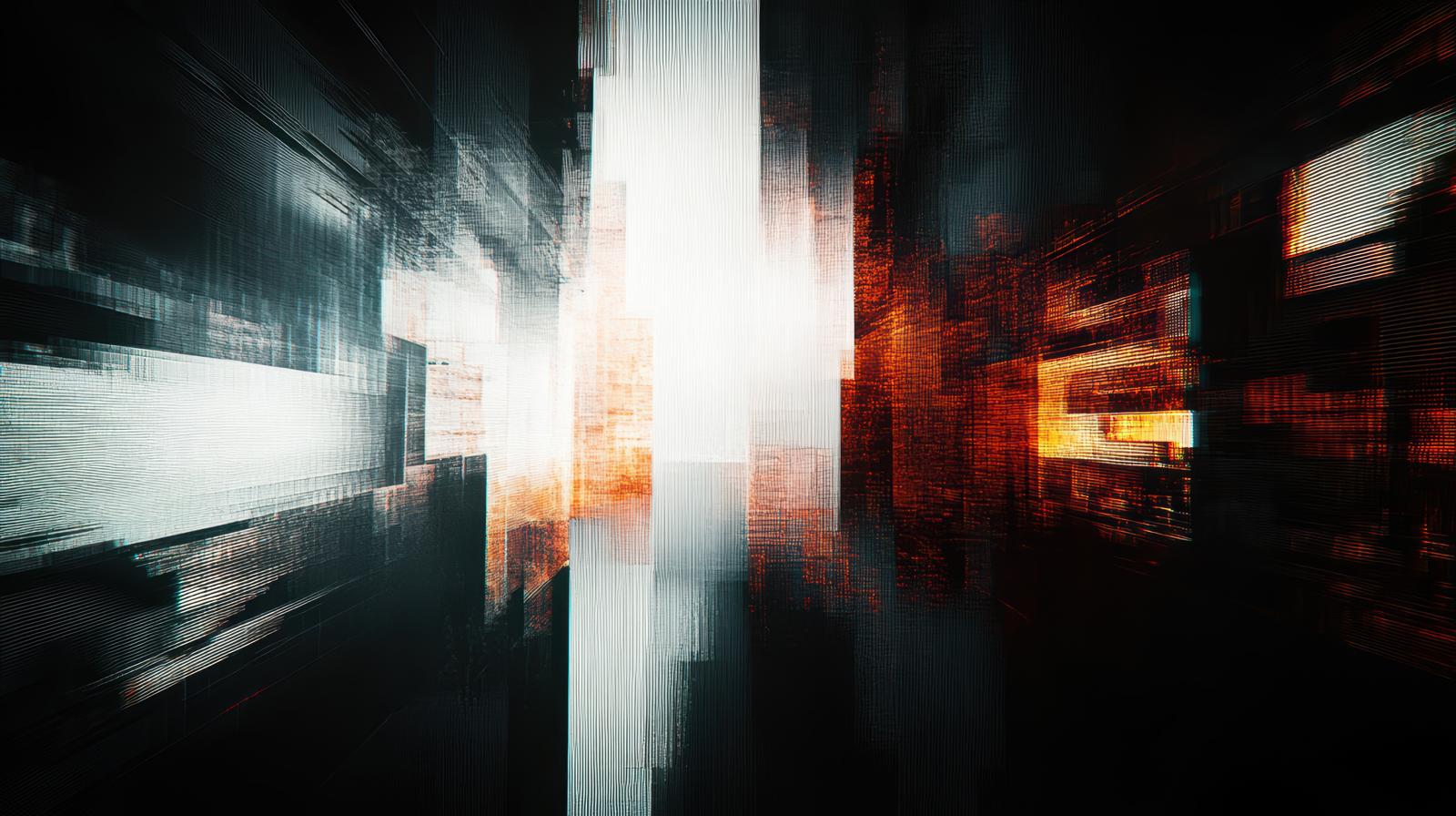 Abstract digital urban landscape with intersecting lights and lines