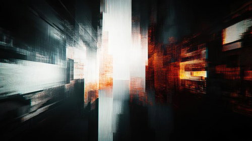 オレンジと青の光が交差するモーションブラー風デジタルエフェクト