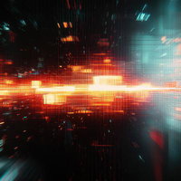 高速移動する光の粒子が織りなすデジタルアート表現の写真