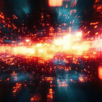 放射状に広がるデジタル空間の光の写真