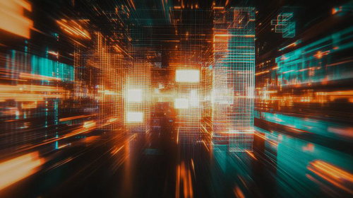 三次元空間に広がる発光グリッド