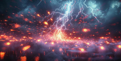 海に降り注ぐ雷の鼓動と闇を裂く落雷の閃光