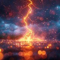 神の怒りを思わせる電撃が地上を貫く夜空の落雷シーンの写真