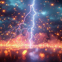 夜空を支配する電撃エネルギーの奔流と青白い稲妻の放射の写真