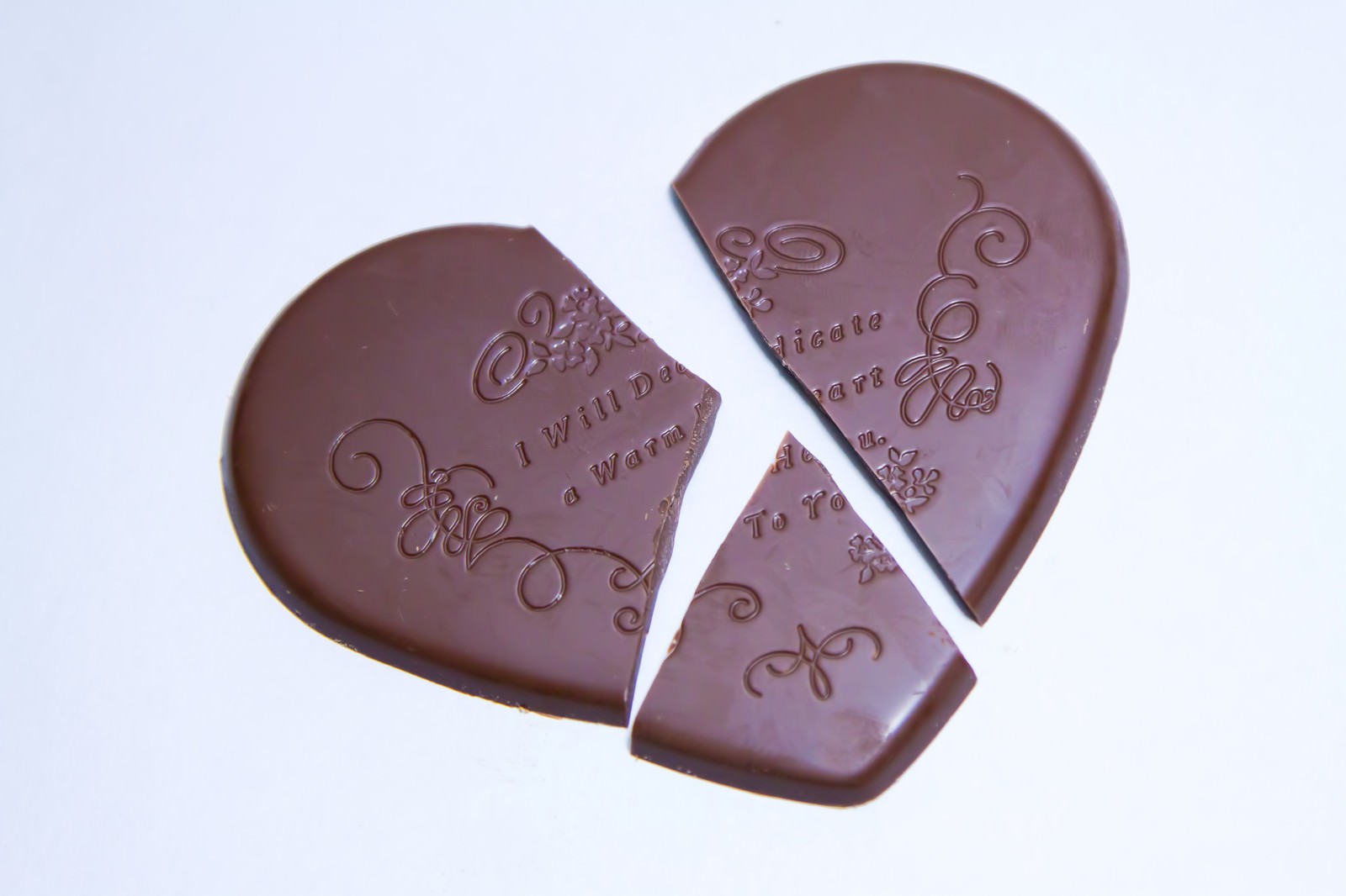 三つに割れたハート型チョコレート