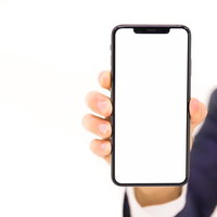 iPhone XS Maxの画面と本機を持つ手の写真