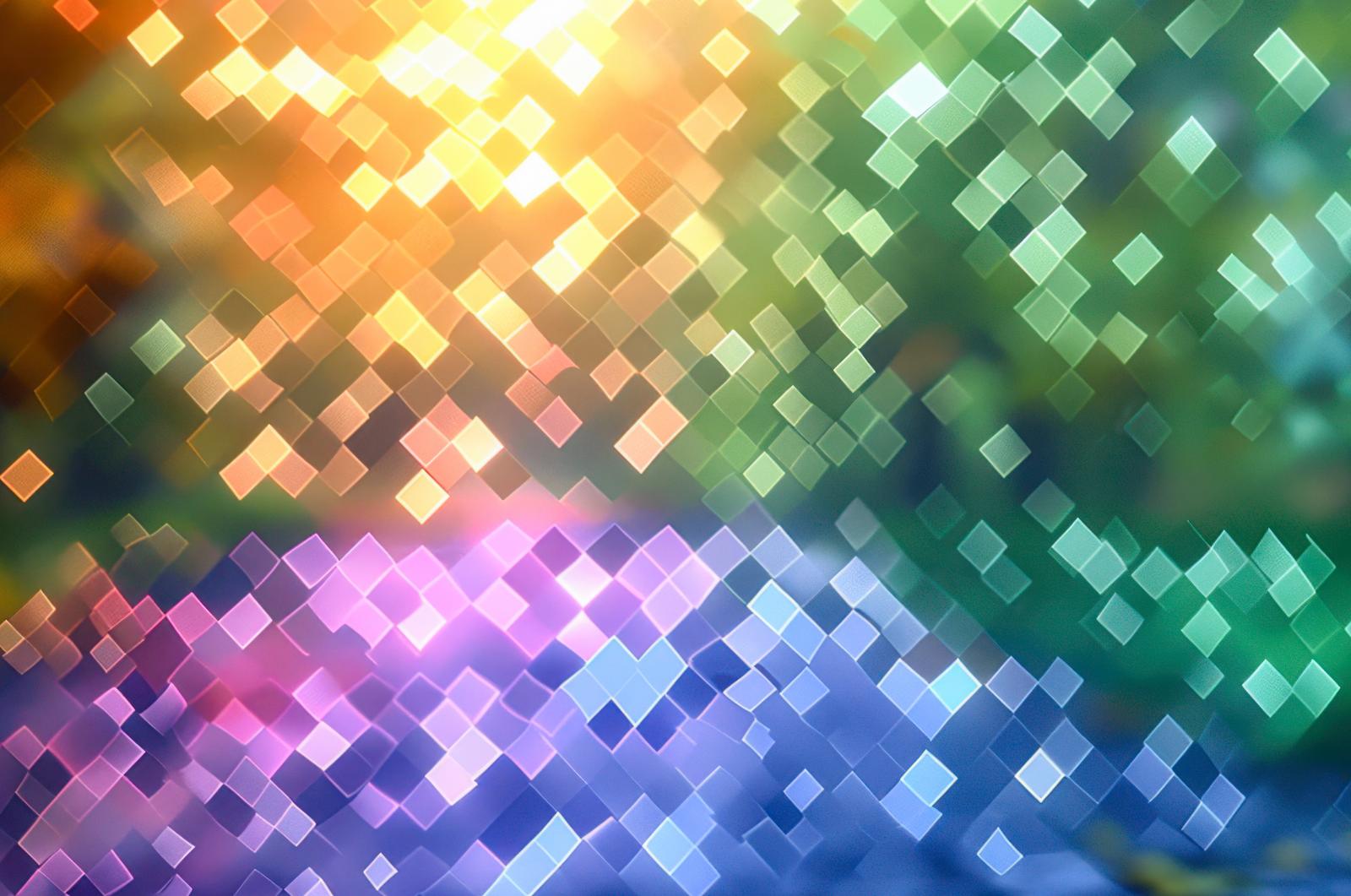 オレンジから緑へグラデーションするカラフルなモザイク四角形