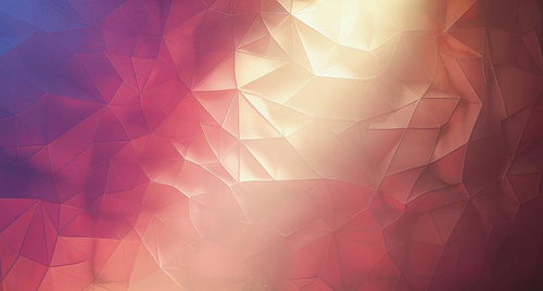 紫からオレンジへグラデーションする光の多面体デザイン
