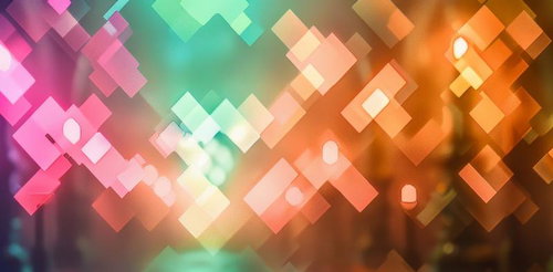 カラフルな四角形のモザイク光が浮かぶグラデーションデザイン