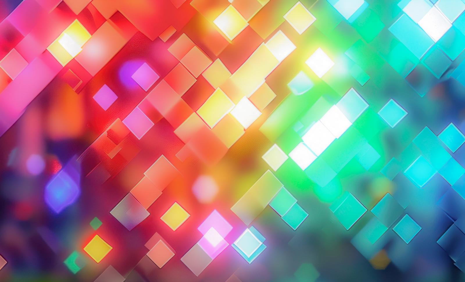 虹色のグラデーション立体モザイクとボケエフェクト