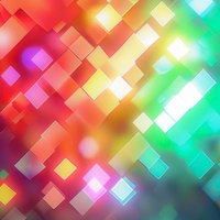 虹色グラデーションが流れるボケエフェクトのモザイクの写真