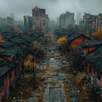 朽ちた路地に残る貧富の街の写真