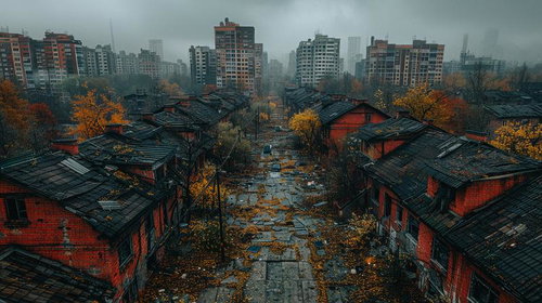 朽ちた路地に残る貧富の街