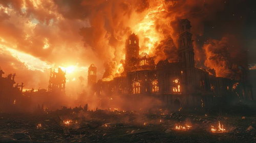燃えゆく廃墟が語る忘れられた時代の終焉と破滅の刻