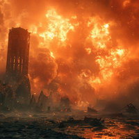 赤く大炎上している壮大な情景の写真