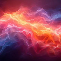 赤とピンク、青に流れる幻想的な光の波 - デジタルアート背景の写真