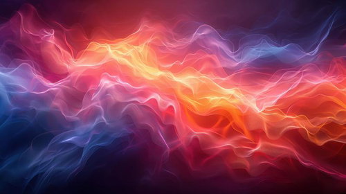 赤とピンク、青に流れる幻想的な光の波 - デジタルアート背景